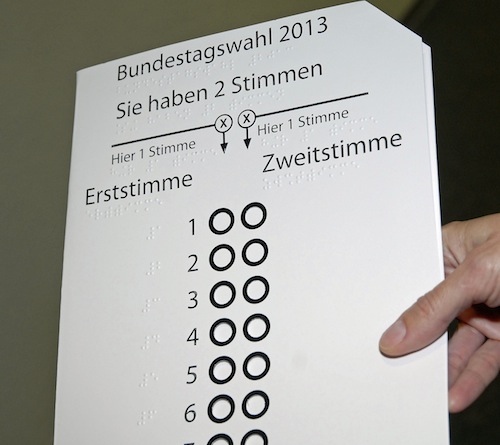 Blinde und sehbehinderte Menschen unterstützt eine Stimmzettelschablone (Foto: Kreis Soest).