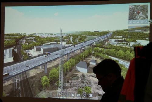 Zum Baubeginn zeigte eine Animation, wie die neue Brücke aussehen soll (Foto: Rüdiger Kahlke).