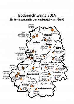 Bodenrichtwerte in den Neubaugebieten (Quelle: Märkischer Kreis). 