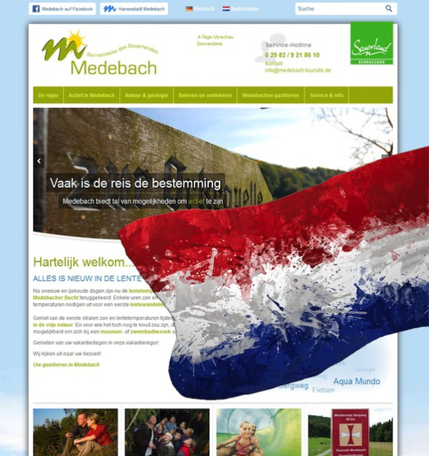 Die Startseite der niederländischen Webseite (Bild: Touristik-Gesellschaft Medebach mbH).