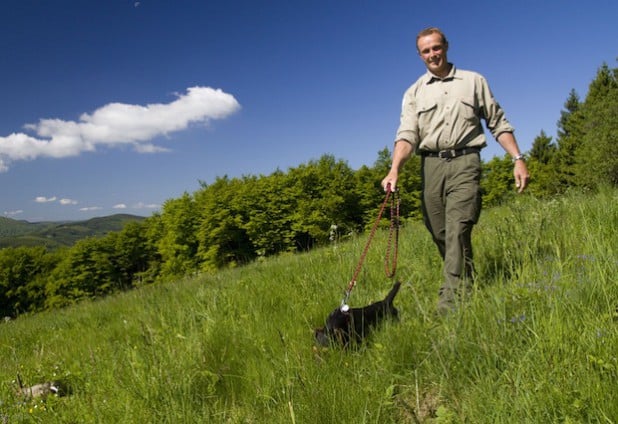 Ranger Andreas Vogt und Hund Carlo übernehmen die Wanderführung (Foto: Sauerland-Tourismus).