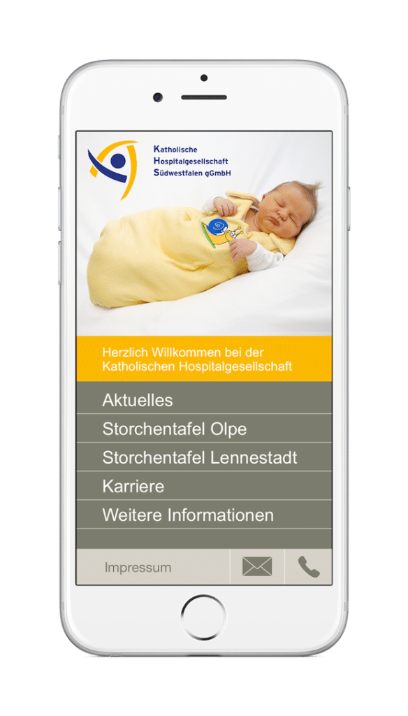 Die App der Hospitalgesellschaft funktioniert auch auf dem neuen iPhone 6 (Bild: Katholische Hospitalgesellschaft Südwestfalen gGmbH).