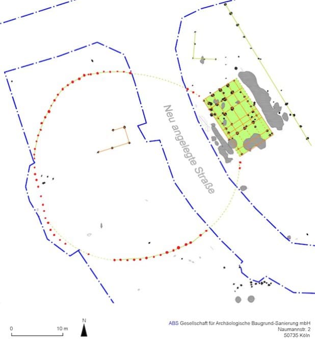 Der Fundort mit der kreisförmigen Einhegung (Grafik: ABS).