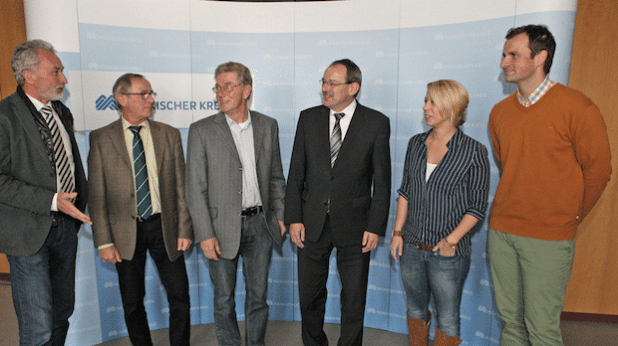 Trafen sich zum Gedankenaustausch (von links): Rainer Risse, Eckehard Beck, Günter Nülle, Landrat Thomas Gemke, Mandy Owczarzak und Sebastian Pahlke (Foto: Hendrik Klein/Märkischer Kreis).