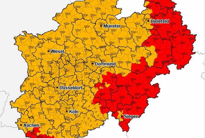 Unwetterwarnung für nahezu ganz Südwestfalen! Quelle: Unwetterzentrale.de