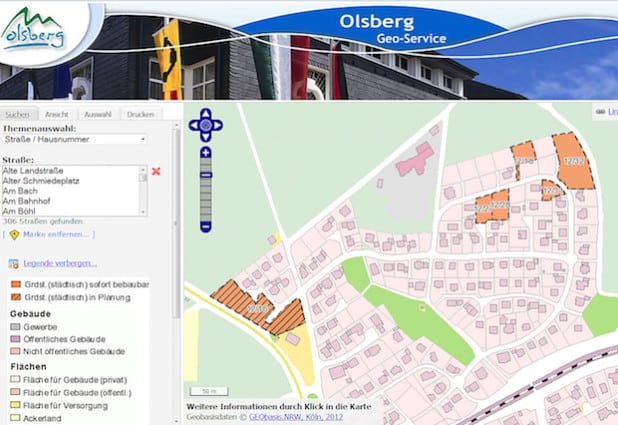 Eine Übersicht über städtische und private Wohnbaugrundstücke gibt das Baulückenkataster der Stadt Olsberg (Bild: Stadt Olsberg).