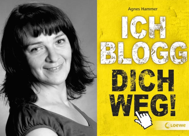 Die Kölner Autorin Agnes Hammer stellt während einer Lesereise durch den Kreis Soest auf Einladung des Kreis-Medienzentrums ihr Jugendbuch „Ich blogg dich weg!“ vor (Foto: Torsten Behr/Buchcover: © Loewe Verlag).
