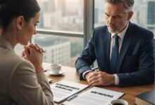 Bild: Gespräch mit einem Anwalt rund um betriebsbedingte Kündigung und Abfindung