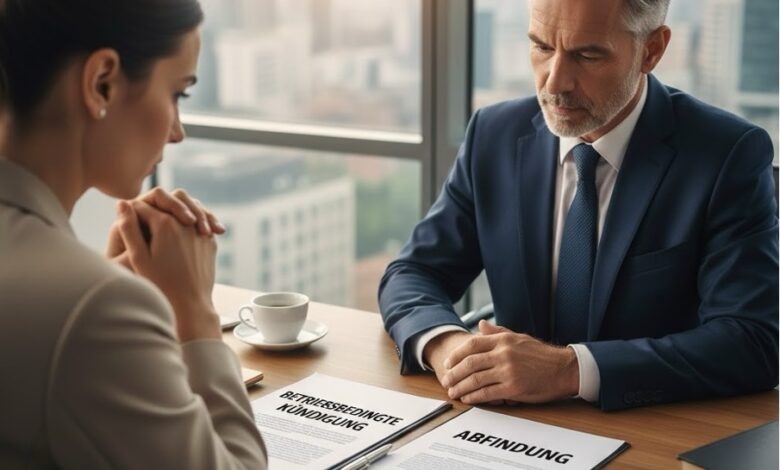 Bild: Gespräch mit einem Anwalt rund um betriebsbedingte Kündigung und Abfindung